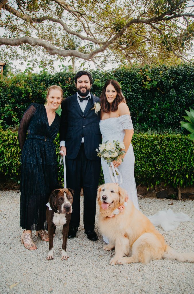 celebrant, couple and dogs
