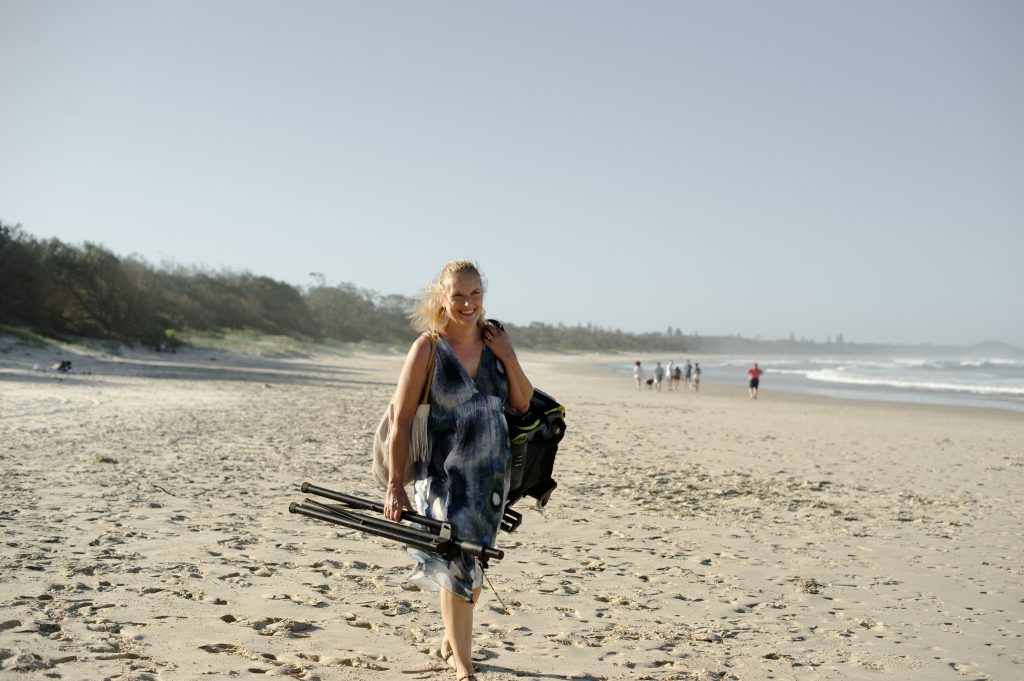 Heidi Robertson, Byron Bay celebrant, arriving for ceremony